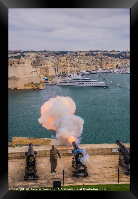 Cannon Fire, Valletta, Malta Framed Print by Dave Williams