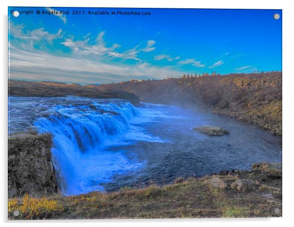 Faxi waterfall. Acrylic by Angela Aird