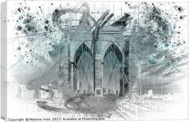 City Art Brooklyn Bridge in Detail | cyan Canvas Print by Melanie Viola