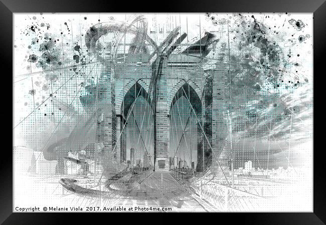 City Art Brooklyn Bridge in Detail | cyan Framed Print by Melanie Viola