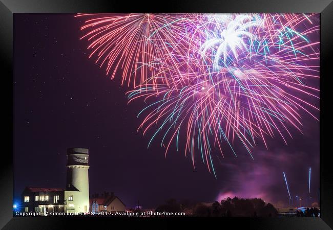 Hunstanton fireworks night 2017 in Norfolk UK Framed Print by Simon Bratt LRPS
