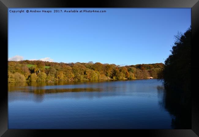 Autumn view of reservoir  lake in Staffordshire  Framed Print by Andrew Heaps