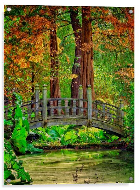 English Garden with Bridge  Acrylic by Victor Burnside