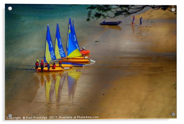 Sailing Dinghies at East Portlemouth Acrylic by Paul F Prestidge