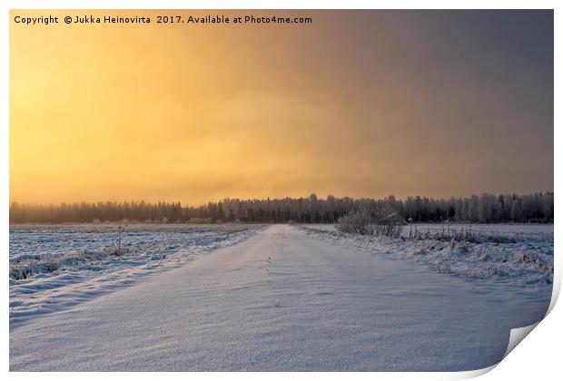 Snowy Road In The Winter Sunrise Print by Jukka Heinovirta
