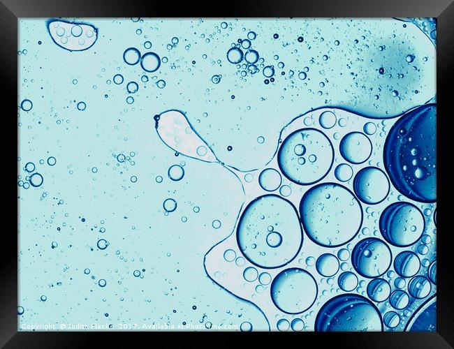 A micro world - blue bubbles Framed Print by Judith Flacke