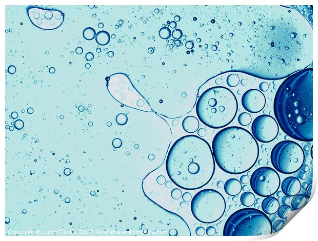 A micro world - blue bubbles Print by Judith Flacke