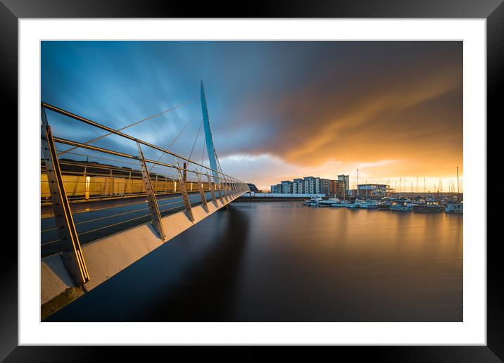 The Sail bridge at Swansea marina. Framed Mounted Print by Bryn Morgan