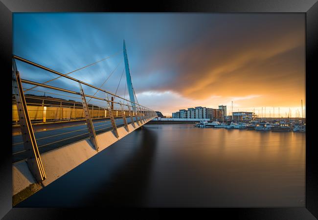 The Sail bridge at Swansea marina. Framed Print by Bryn Morgan