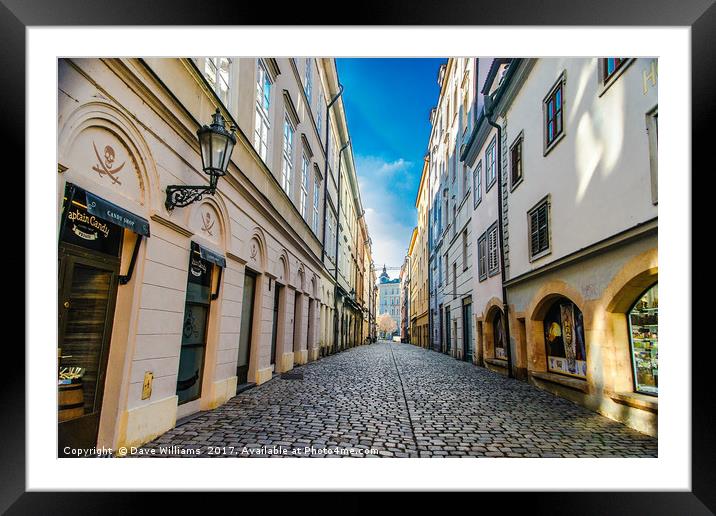 Cobbled Street in Prague Framed Mounted Print by Dave Williams