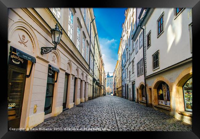 Cobbled Street in Prague Framed Print by Dave Williams