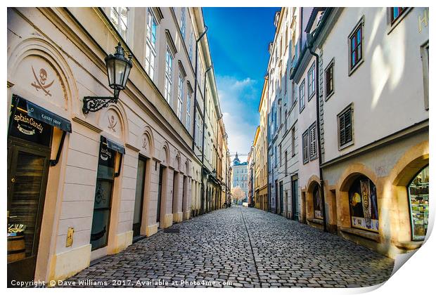 Cobbled Street in Prague Print by Dave Williams
