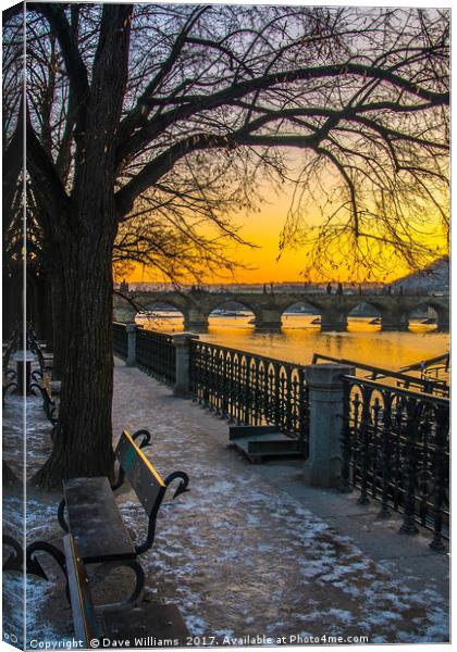 Prague Sunset over Vitava river Canvas Print by Dave Williams