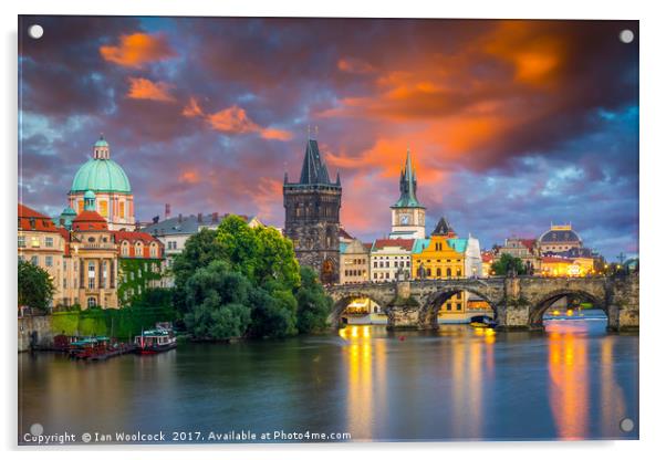 River Vltava at Dusk Prague Czech Republic Acrylic by Ian Woolcock