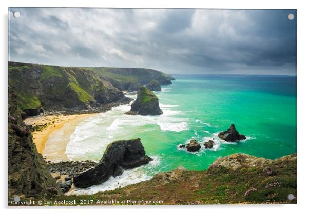 Pentire Steps Beach Cornwall Acrylic by Ian Woolcock