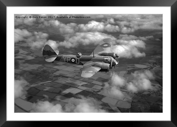 Bristol Blenheim in flight B&W version Framed Mounted Print by Gary Eason