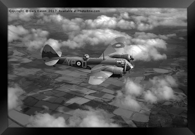 Bristol Blenheim in flight B&W version Framed Print by Gary Eason