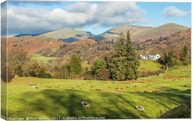 Across Langdale to the Fairfield Horseshoe Canvas Print by Nick Jenkins