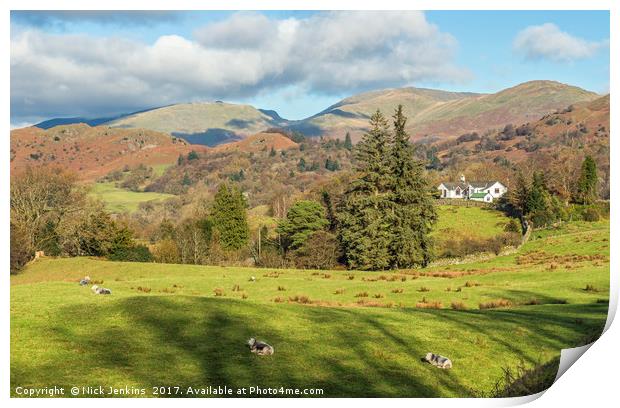Across Langdale to the Fairfield Horseshoe Print by Nick Jenkins