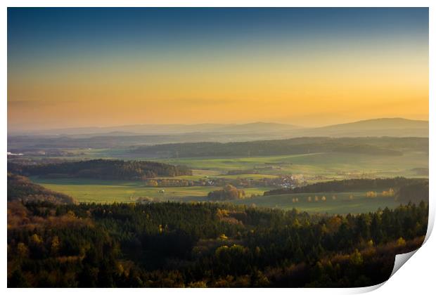 Autumn view to czech countryside on sunset. Print by Sergey Fedoskin