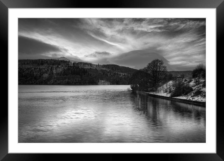 Ladybower Winter Reflections in Mono Framed Mounted Print by Darren Galpin