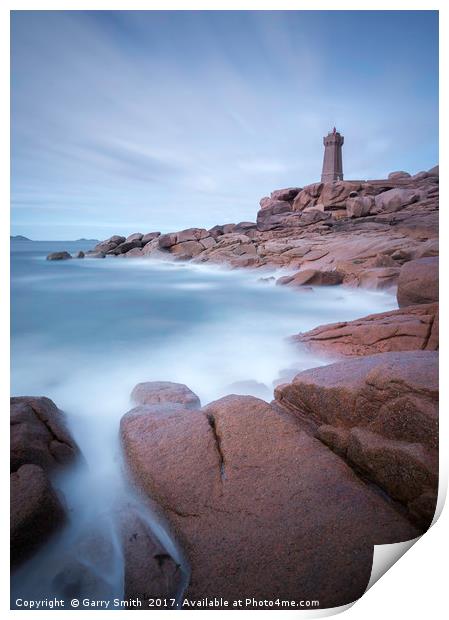 Mean Ruz Lighthouse, Ploumanach, Brittany Print by Garry Smith