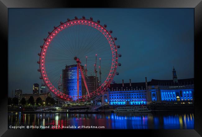 London Eye at Night Framed Print by Philip Pound