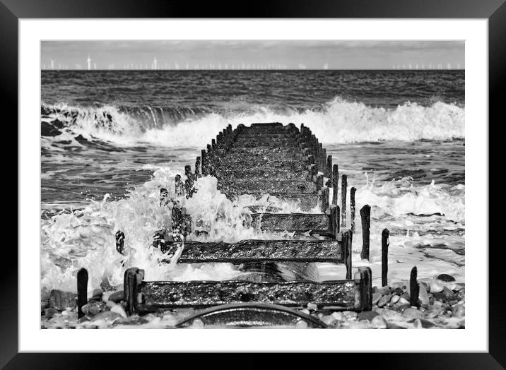 Pipe and waves in mono Framed Mounted Print by Jonathan Thirkell