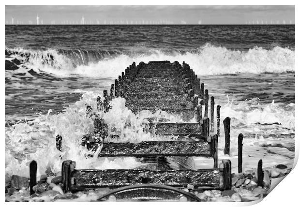 Pipe and waves in mono Print by Jonathan Thirkell