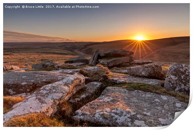 Sunset from Little Bee Tor, Dartmoor Print by Bruce Little