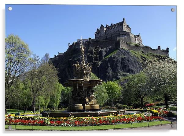 Edinburgh Castle and Princes Street gardens Acrylic by Linda More