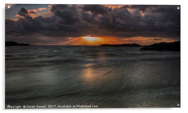 Golden Sunset at Trearddur Beach Acrylic by Derek Daniel