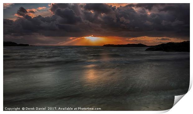 Golden Sunset at Trearddur Beach Print by Derek Daniel