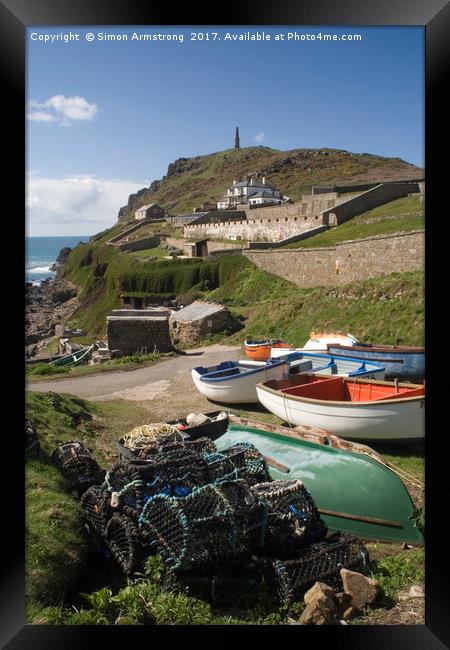 Fishing boats, Cape Cornwall Framed Print by Simon Armstrong