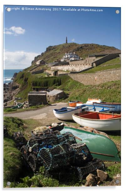 Fishing boats, Cape Cornwall Acrylic by Simon Armstrong