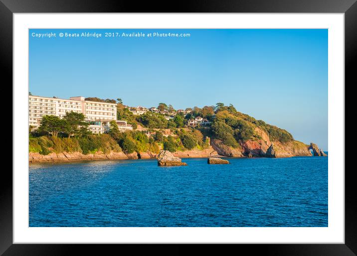 View of coast and sea in Torquay Framed Mounted Print by Beata Aldridge