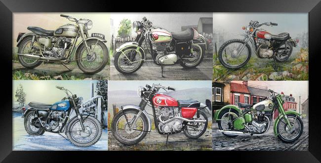 SIX CLASSIC BRITISH MOTORCYCLES Framed Print by John Lowerson