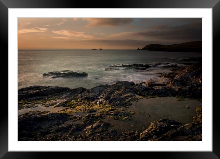Golden hour at Booby's bay Cornwall Framed Mounted Print by Eddie John
