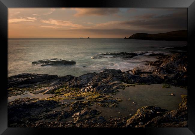 Golden hour at Booby's bay Cornwall Framed Print by Eddie John
