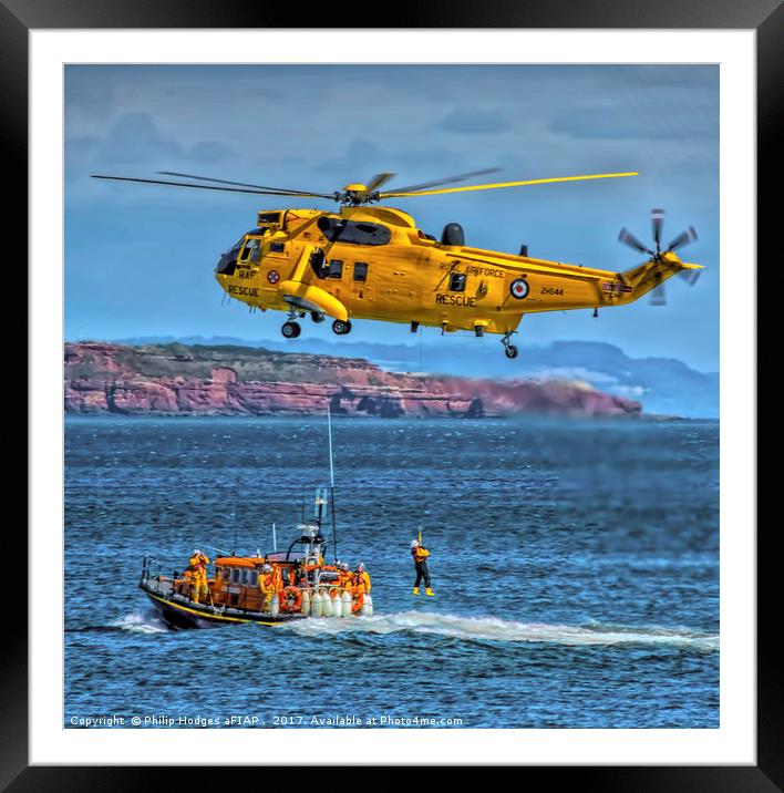 RNLI and RAF Rescue demonstration at Dawlish Airsh Framed Mounted Print by Philip Hodges aFIAP ,