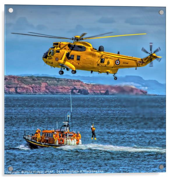 RNLI and RAF Rescue demonstration at Dawlish Airsh Acrylic by Philip Hodges aFIAP ,