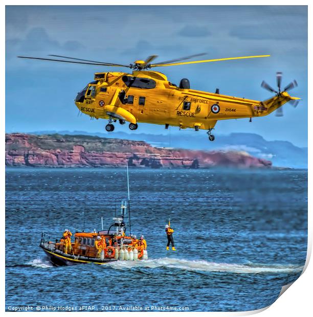 RNLI and RAF Rescue demonstration at Dawlish Airsh Print by Philip Hodges aFIAP ,