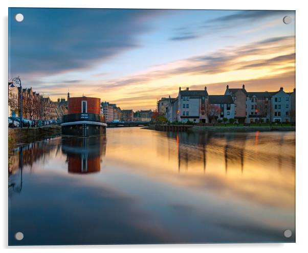 Colourful sunset over Leith Acrylic by Miles Gray