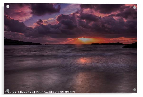 Vibrant Sunset Over Trearddur Bay Acrylic by Derek Daniel