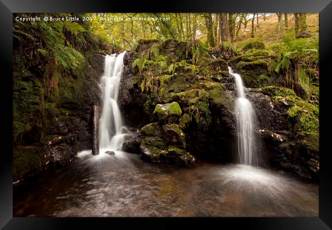 Twin waterfalls on the Venford Brook, Dartmoor Framed Print by Bruce Little