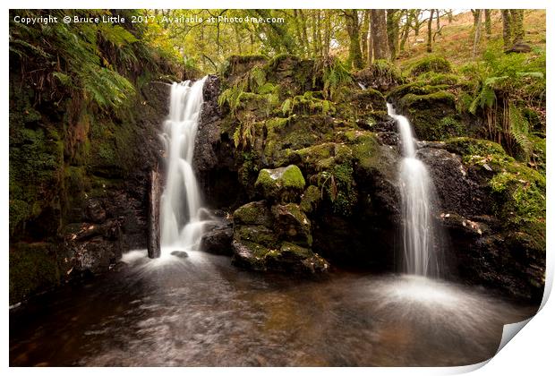 Twin waterfalls on the Venford Brook, Dartmoor Print by Bruce Little