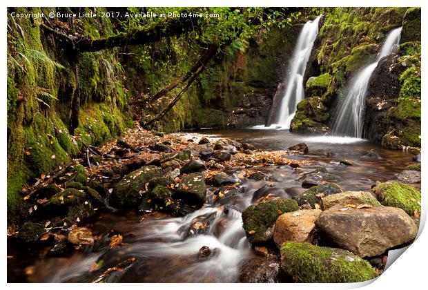 Enchanting Twin Waterfalls in Dartmoor Print by Bruce Little
