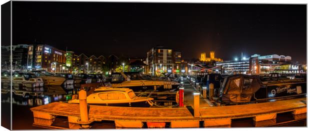 Lincoln and the Brayford Pool at night Canvas Print by Andrew Scott