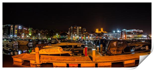 Lincoln and the Brayford Pool at night Print by Andrew Scott
