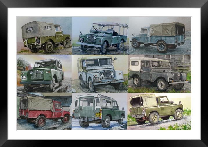 NINE LAND ROVERS Framed Mounted Print by John Lowerson